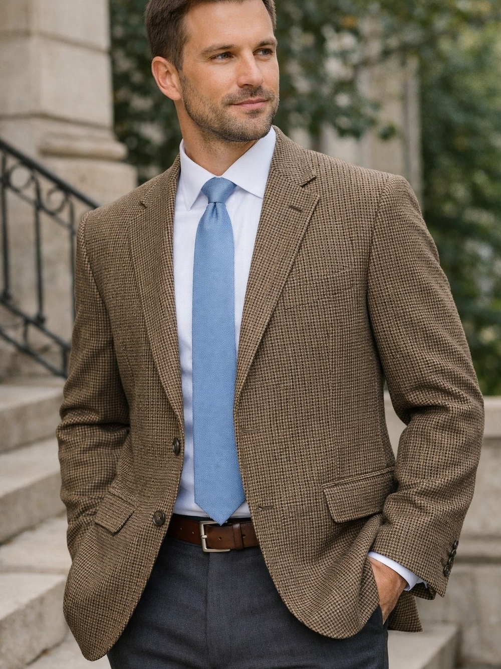 Brown Houndstooth Men's Blazer - Classic Tailored Fit